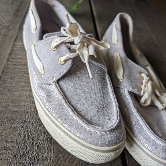 Sperry Sequin Sparkle Glitter Silver Gray Deck Boat Slip on Shoes Size 8.5 - Picture 4 of 10